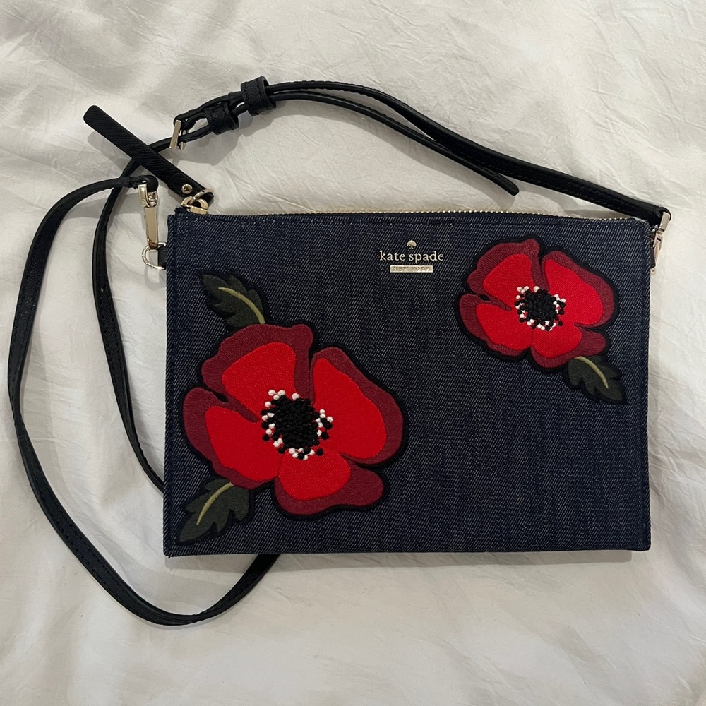 kate spade Denim bag with Red and Black Poppy Flowers